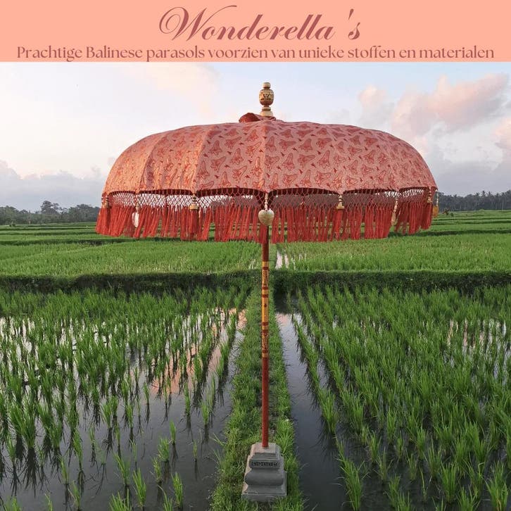 Unieke Balinese parasols in verschillende kleurrijke designs, Tuin en Terras, Parasols, 1 tot 2 meter, Nieuw, Stokparasol, Ophalen of Verzenden