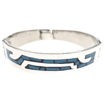Zilveren slavenarmband met een mozaïek van emaille; Maat S, Sieraden, Tassen en Uiterlijk, Armbanden, Gebruikt, Ophalen of Verzenden
