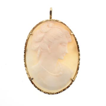 Gouden broche/hanger met camee, Gebruikt, Ophalen of Verzenden, Met edelsteen, Goud