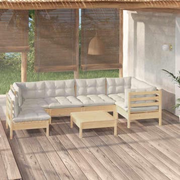 vidaXL 7-delige Loungeset met crèmekleurige kussens, Verzenden, Nieuw, 7 zitplaatsen, Loungeset