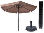 Parasol Gemini Taupe Ø300cm+Parasolvoet 25kg+Parasolhoes, Nieuw, Waterdicht, Stokparasol, 2 tot 3 meter