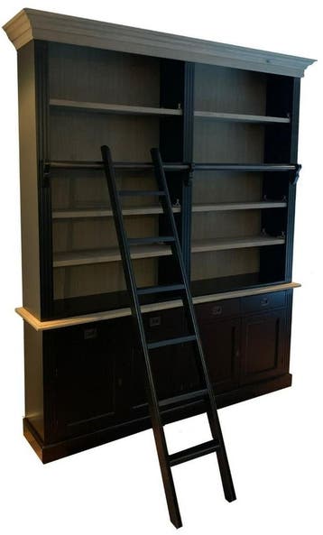 Boekenkast zwart met eiken interieur en trap 200 x 240cm, Ophalen of Verzenden, Nieuw