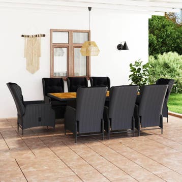vidaXL 9-delige Tuinset met kussens poly rattan donkergrijs, Tuin en Terras, Verzenden, Nieuw, 8 zitplaatsen, Tuinset