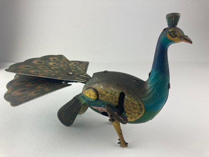 Alps - Proud Peacock Wind-up toy - Opwindbaar blikken, Antiek en Kunst, Antiek | Speelgoed