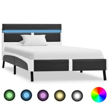 vidaXL Bedframe met LED kunstleer grijs 90x200 cm, Overige materialen, 90 cm, Eenpersoons, Verzenden