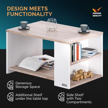 Salontafel Santa Cruz Wit/Eik 90x60x50cm (Meubelen), Huis en Inrichting, Complete inboedels, Verzenden