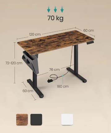 Zit-Sta Bureau Elektrisch 120x60cm – Geheugen – Hout of Wit, Huis en Inrichting, Verzenden, Elektrisch, Nieuw