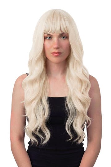 KIMU® Luxe Lange Blonde Pruik Wavy Rechte Pony Haarwerk Krul, Ophalen of Verzenden, Nieuw, Carnaval