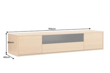 TV-bord LOFT 150 cm hangend naturel zwart - 47814, Ophalen of Verzenden, Nieuw