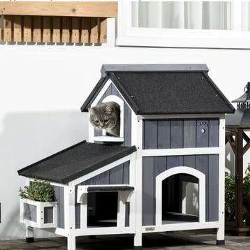 2-laags Houten Kattenhuis –Buitenhuis met Asfaltdak en Ingan, Dieren en Toebehoren, Kattenmanden, Verzenden, Nieuw