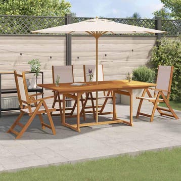 vidaXL 5-delige Tuinset massief acaciahout en textileen, 4 zitplaatsen, Nieuw, Tuinset, Verzenden