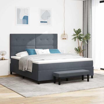 vidaXL Boxspring bed met hoofdeinde Donkergrijs 200 x 180 cm, Verzenden, Nieuw, Tweepersoons, Stof