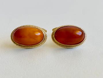 Zilver - Manchetknopen - Baltisch barnsteen / 875 USSR