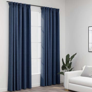 vidaXL Gordijnen linnen-look verduisterend haken 2 st, Verzenden, Nieuw, Blauw