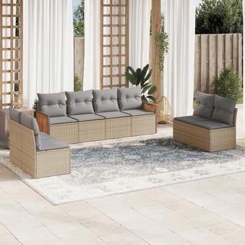 vidaXL 8-delige Loungeset met kussens poly rattan beige, Verzenden, Nieuw, Loungeset