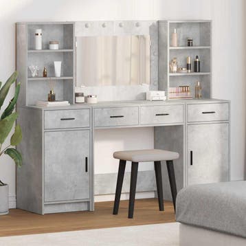 vidaXL Make-up tafel set met LED 3 st Beton Grijs Bewerkt, Verzenden, Nieuw