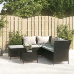 vidaXL 4-delige Loungeset met kussens poly rattan zwart, Tuin en Terras, Tuinsets en Loungesets, Verzenden, Nieuw, 5 zitplaatsen