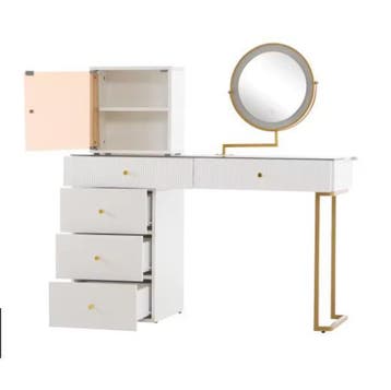 Witte Kaptafel met LED Spiegel, Glazen Blad en 5 Lades, Verzenden, Nieuw