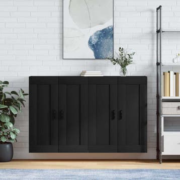 vidaXL Hangkasten 2 st bewerkt hout zwart, Minder dan 50 cm, Verzenden, Nieuw, Minder dan 100 cm