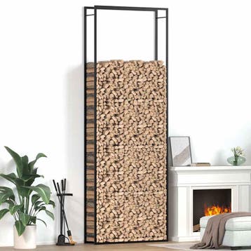 vidaXL Haardhoutrek 110x28x312 cm staal matzwart, Huis en Inrichting, Haarden, Verzenden, Nieuw