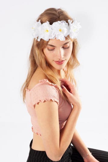 KIMU® Bloemenkrans Haar Hibiscus Wit Witte Hawaii Bloemen Ha, Ophalen of Verzenden, Nieuw, Carnaval, Accessoires