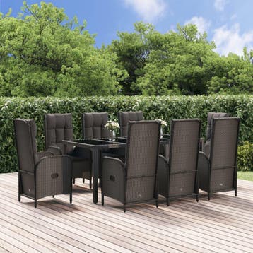 vidaXL 9-delige Tuinset met kussens poly rattan zwart en, Verzenden, Nieuw, Tuinset