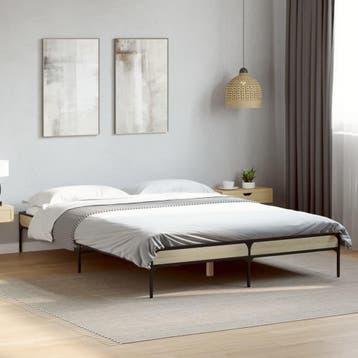 vidaXL Bedframe bewerkt hout metaal sonoma eikenkleurig, Bruin, Verzenden, 200 cm, Metaal