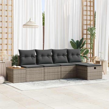 vidaXL Tuinbankenset 5 st Grijs poly rattan, Verzenden, Nieuw, Rotan, 5 zitplaatsen