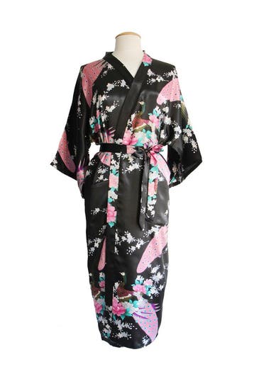 KIMU® Kimono Zwart Maxi XL-XXL Yukata Satijn Lang Lange Zwar, Kleding | Dames, Carnavalskleding en Feestkleding, Ophalen of Verzenden