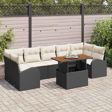 vidaXL Tuin Sofa Set 8 st Zwart en crème, Verzenden, Nieuw, Rotan, 8 zitplaatsen