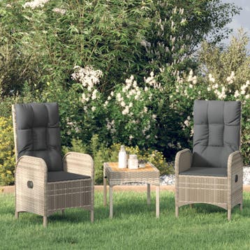 vidaXL 3-delige Loungeset met kussens poly rattan grijs, Tuin en Terras, Tuinsets en Loungesets, Verzenden, Nieuw, 3 zitplaatsen