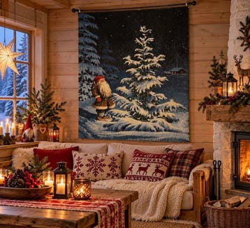 Noordse wintermagie – Kerstgobelin van katoen - Wandtapijt -