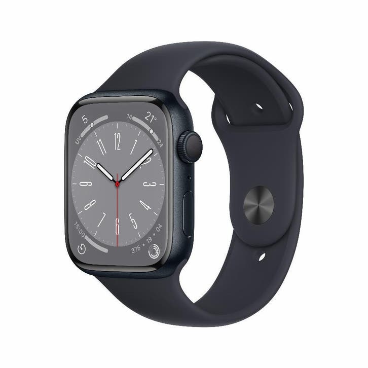 Refurbished Apple Watch Series 8 GPS 45 mm Aluminium, Sieraden, Tassen en Uiterlijk, Smartwatches, iOS, Waterdicht, Zwart, Verzenden