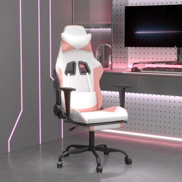 vidaXL Gamestoel met voetensteun kunstleer wit en roze, Verzenden, Nieuw, Roze
