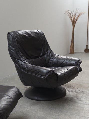 Fauteuil - Tulip draaistoel met hocker - Leder - draaistoel