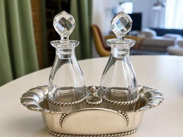 Sauskom - .800 zilver - Antiek olie- en azijnstel
