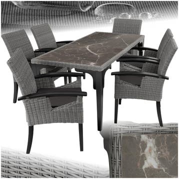 Wicker tafel Foggia met 6 stoelen Rosarno - grijs, Verzenden, Nieuw