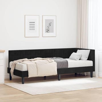 vidaXL Hoekbedframe met Matras 2 st Zwart 80 x 200 cm, Eenpersoons, Verzenden, Zwart, Nieuw