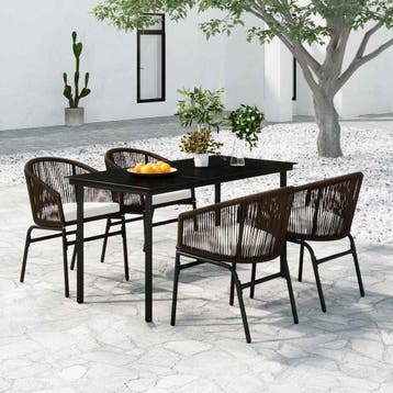 vidaXL 5-delige Tuinset bruin, 4 zitplaatsen, Kunststof, Verzenden, Nieuw