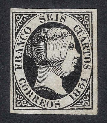 Spanje 1851 - Isabel II 6c Zwart - Edifil Nº 6, Gestempeld