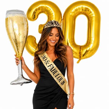 30 & Fabulous set met diadeem, bierpul ballon en sjerp, Ophalen of Verzenden, Nieuw, Versiering, Verjaardag