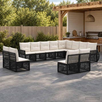 vidaXL Tuinbankenset 12 pcs Zwart en Cream Wit poly rattan, Tuin en Terras, Tuinsets en Loungesets, Verzenden, Nieuw, 2 zitplaatsen