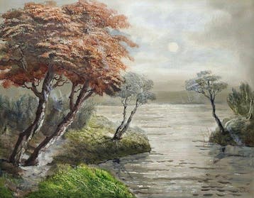 Joh Verbeek (XX) - Landschap met water en bomen, Antiek en Kunst