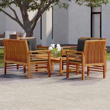 vidaXL 5-delige Loungeset met kussens massief acaciahout, Verzenden, Nieuw, Hardhout, Loungeset