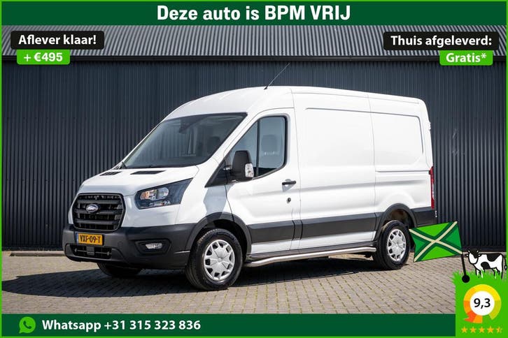 Ford Transit 2.0 EcoBlue L2H2 | Automaat | Camera | Cruise |, Auto's, Bestelauto's, Onderhoudsboekje, Lease, Zwart, Automaat, Wit