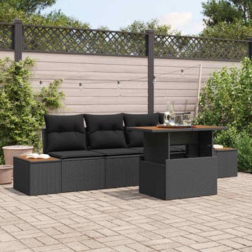 vidaXL Tuin Sofa Set 5 st Zwart Poly riet, Verzenden, Nieuw, Rotan, 5 zitplaatsen