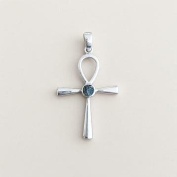 MOLDAVITE. Egyptische Ankh-hanger met bijpassende ketting., Antiek en Kunst