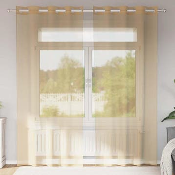 vidaXL Gordijnen Voile met doorvoertules 2 st zand, Verzenden, Nieuw, Bruin