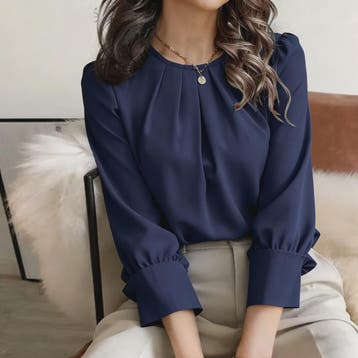 Dames Blouse met Ronde Hals en Plooien - Elegante Lange Mouw, Kleding | Dames, Verzenden, Nieuw