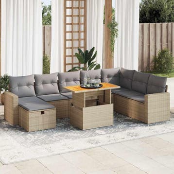 vidaXL 9-delige Loungeset met kussens poly rattan acacia, Verzenden, Nieuw, Loungeset